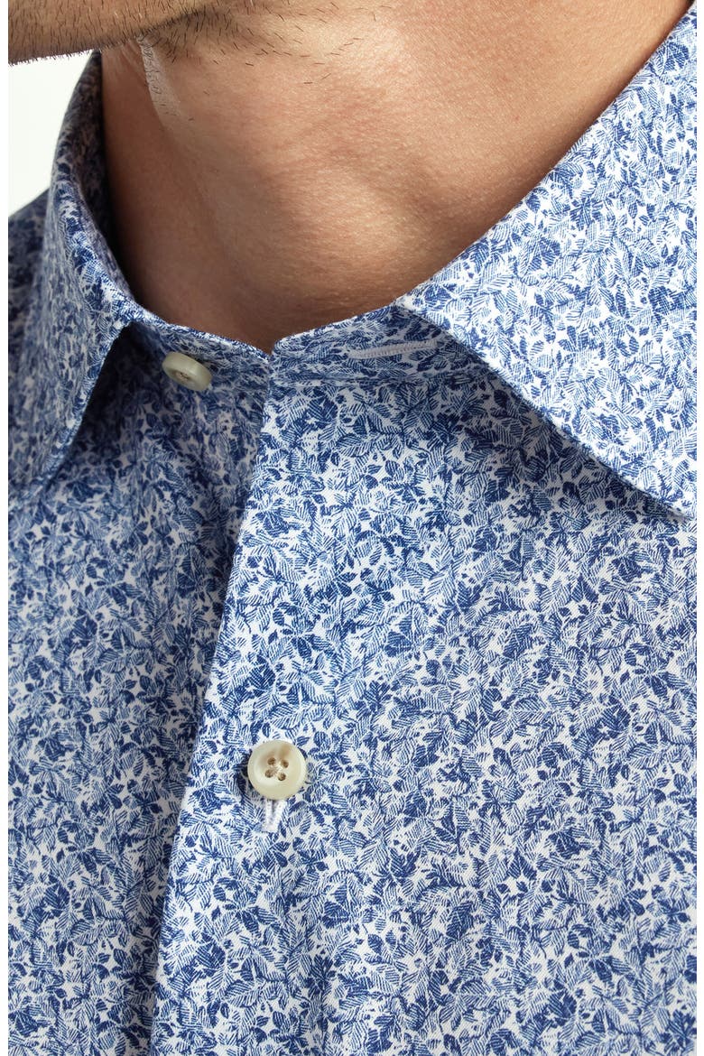 Botanical Print Short Sleeve Cotton Button-Up Shirt, Alternate, color, NAVY