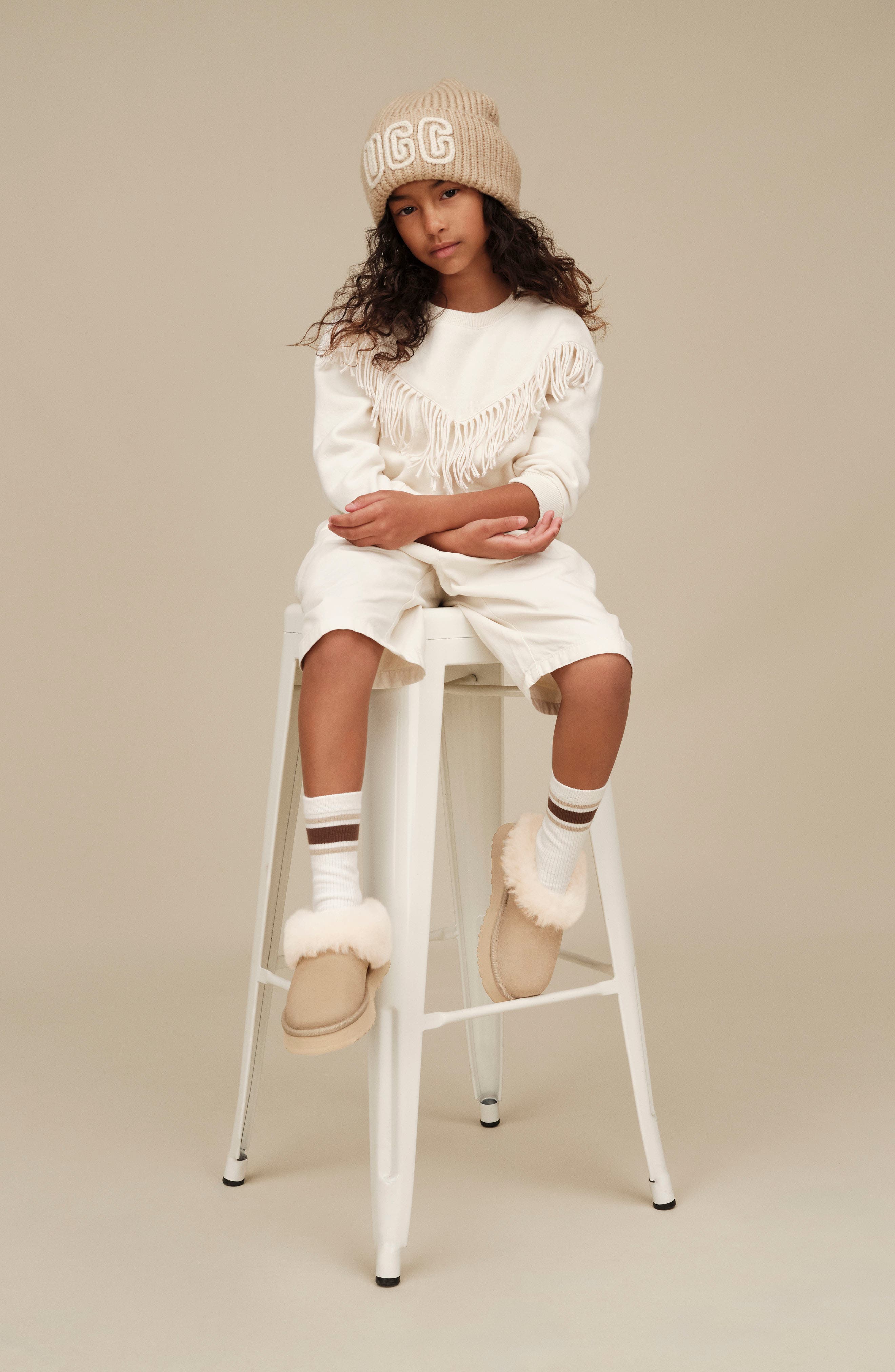 UGG® Kids' Tazzelle Genuine Shearling Collar Slipper | Nordstrom
