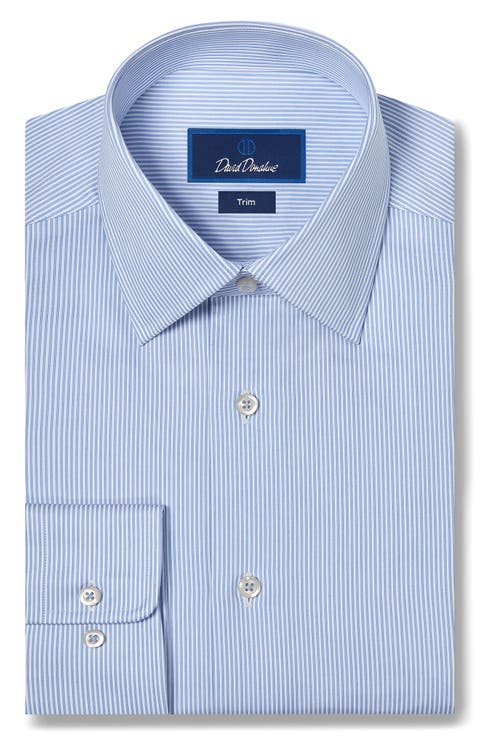Trim Fit Stripe Cotton Twill Dress Shirt