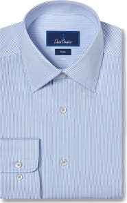 David Donahue Trim Fit Stripe Cotton Twill Dress Shirt