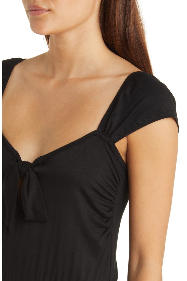 Tie Front Cap Sleeve A-Line Dress, Alternate, color, BLACK