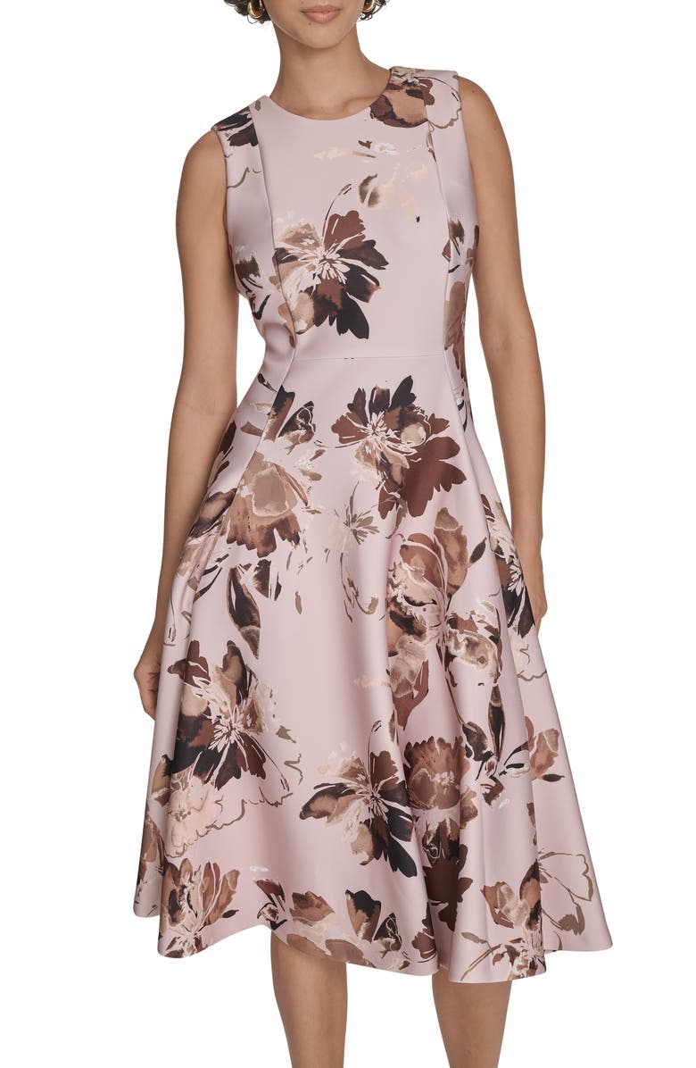 Calvin Klein Floral Sleeveless Fit & Flare Midi Dress, Alternate, color,