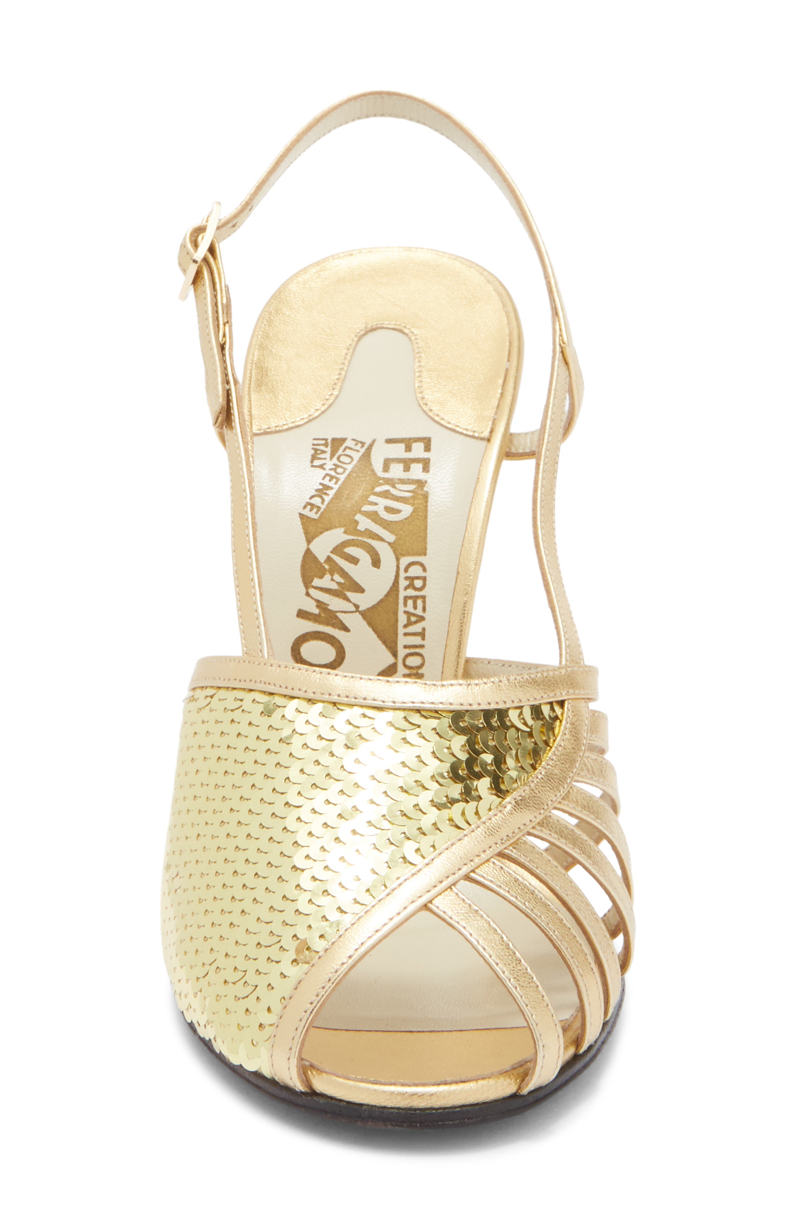 FERRAGAMO Vicever Sequin Slingback Sandal, Alternate, color, Gold