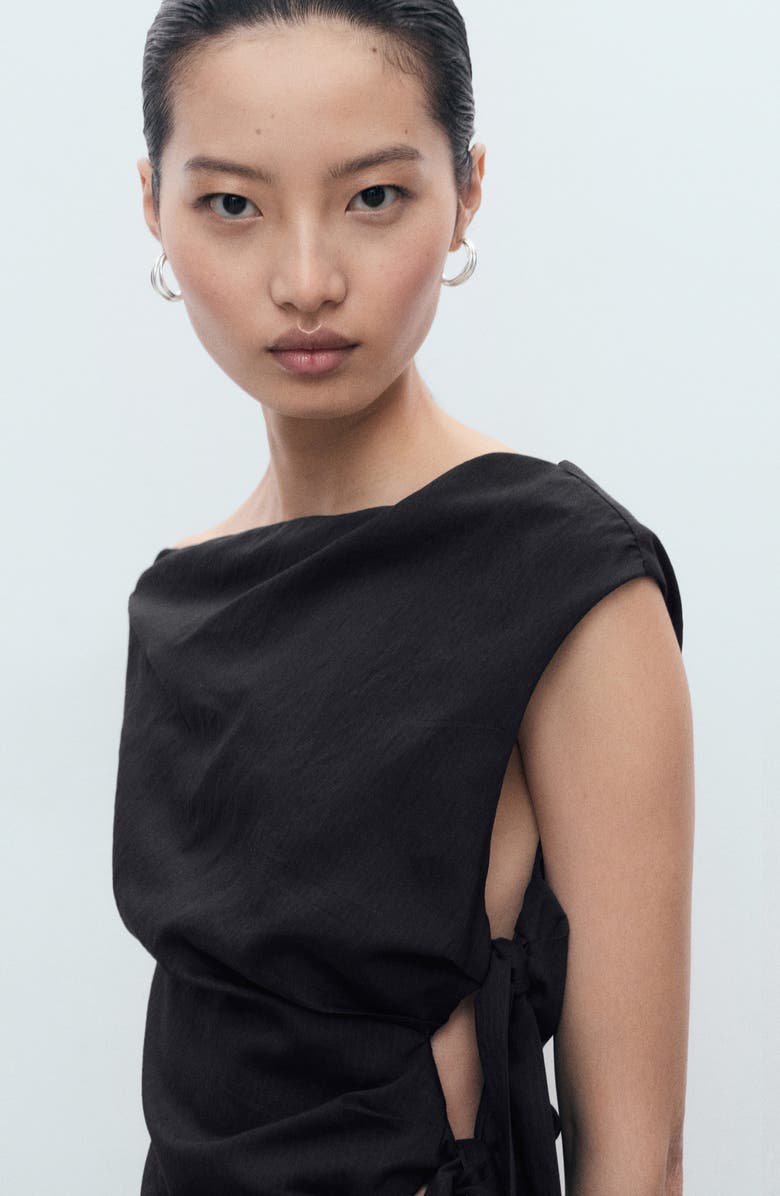 MANGO Asymmetric Side Tie Dress, Alternate, color, Dark Navy