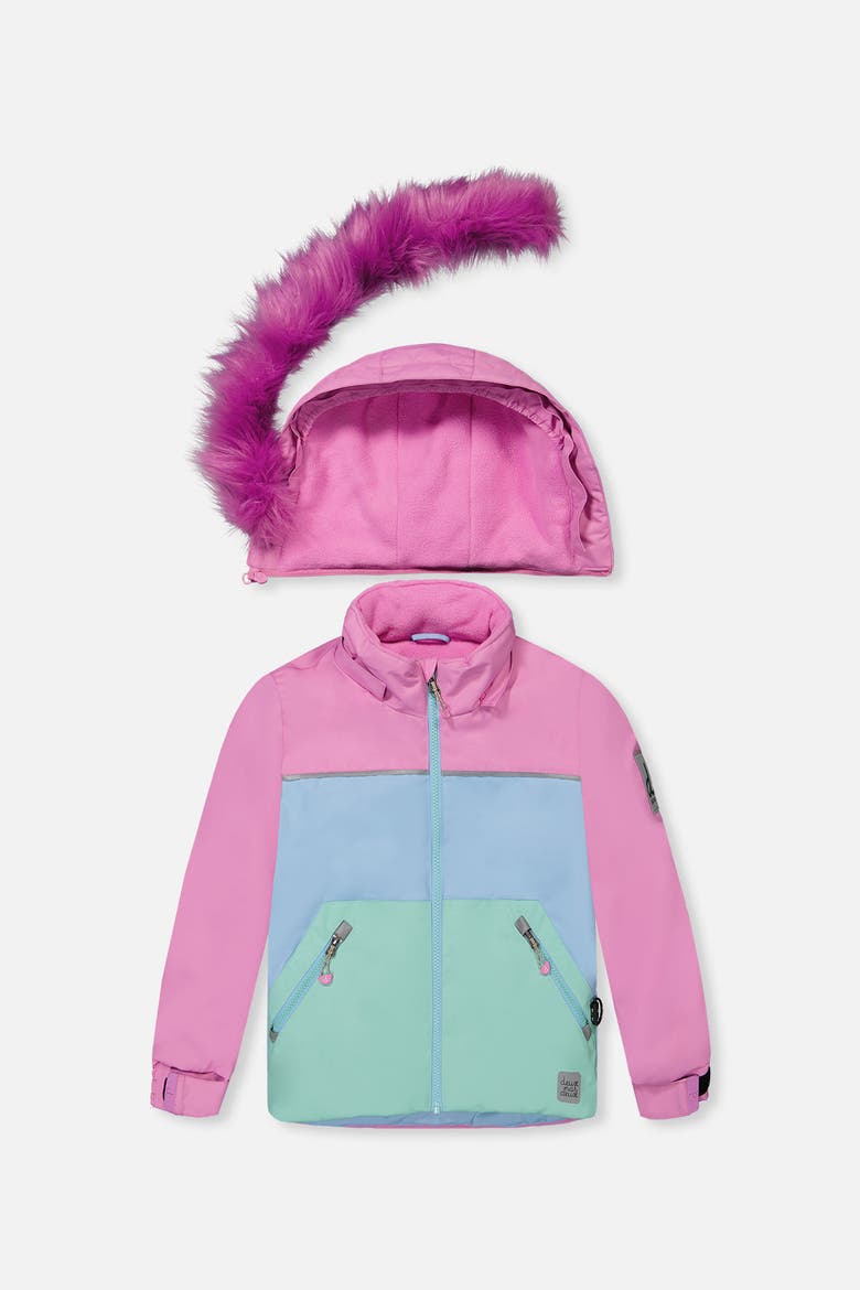 Girl Discover Fleece Colorblock Jacket Snow Pants Two Piece Snowsuit, Alternate, color, Pinkish Violet