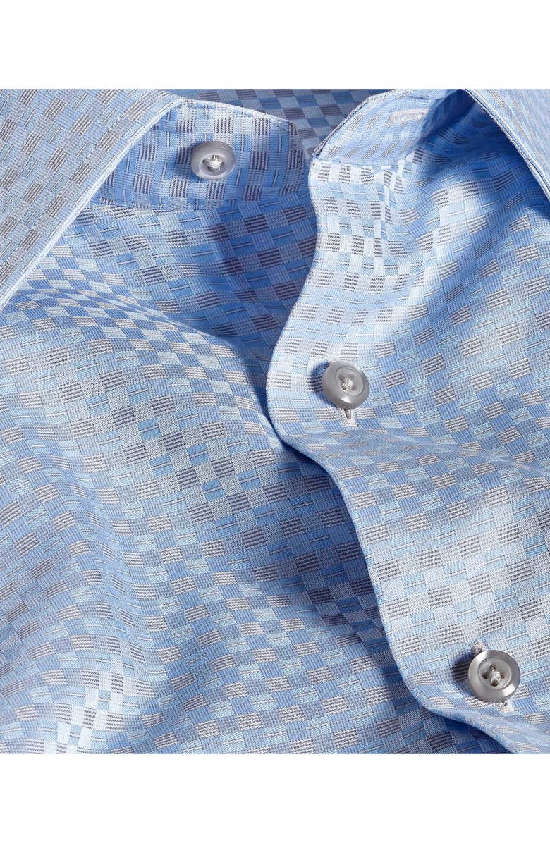 David Donahue Trim Fit DobbyCheck Cotton Dress Shirt, Alternate, color, Sky/ Gray