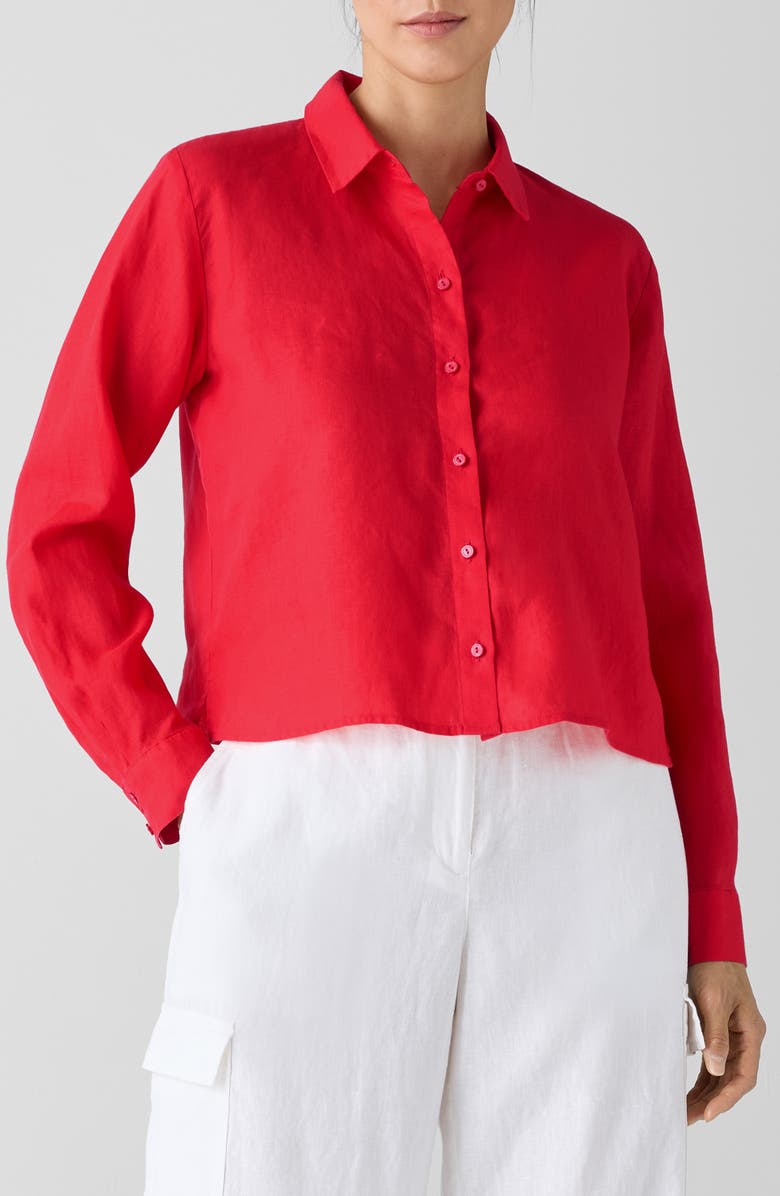 Eileen Fisher Classic Crop Organic Linen Button-Up Shirt, Main, color, 