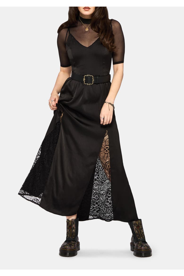 Nite Lace Godet Cami Maxi Dress, Alternate, color, Black