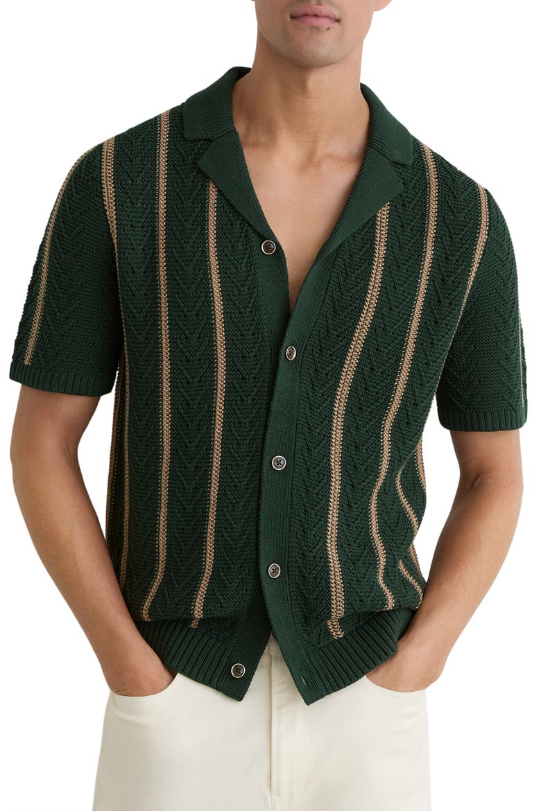 Ellingham Textured Stripe Camp Collar Cardigan, Main, color, FOREST GREEN