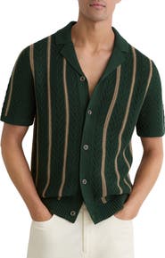 Reiss Ellingham Textured Stripe Camp Collar Cardigan