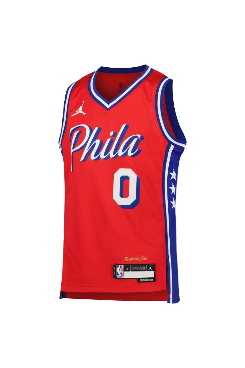 Youth Jordan Brand Tyrese Maxey Red Philadelphia 76ers Swingman Jersey - Statement Edition, Alternate, color, Red