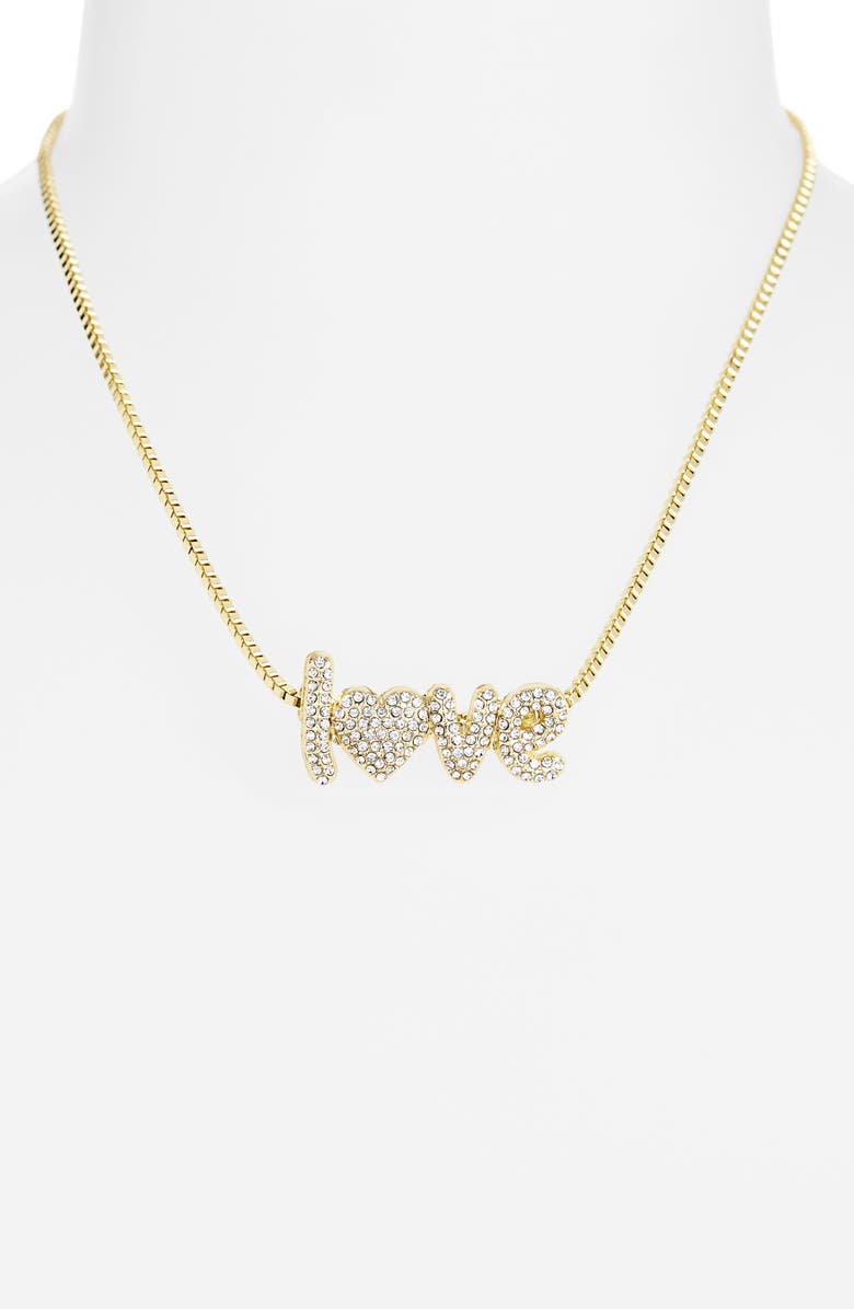 BaubleBar Spell It Out Pendant Necklace, Alternate, color, Clear