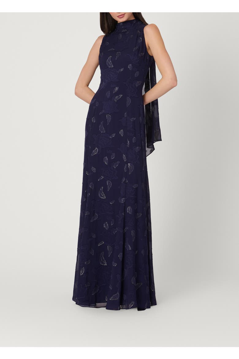 Midnight Lurex Clip Chiffon Quinn Dress, Main, color, Navy/Gold