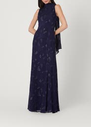 Shoshanna Midnight Lurex Clip Chiffon Quinn Dress