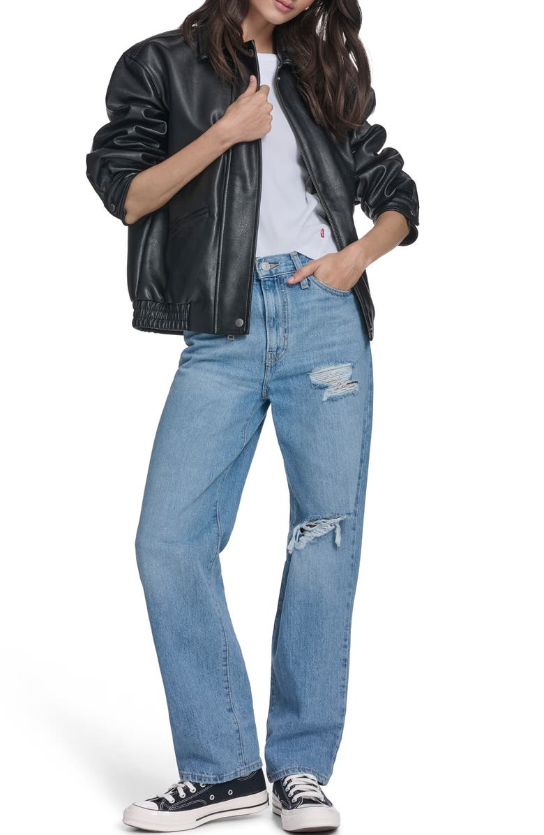 Levi's Relaxed Faux Leather Bomber Jacket, Alternate, color, Black