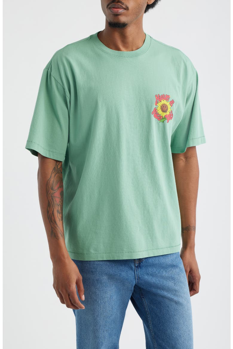 SMILEY® Sunflower Graphic T-Shirt, Main, color, GREEN
