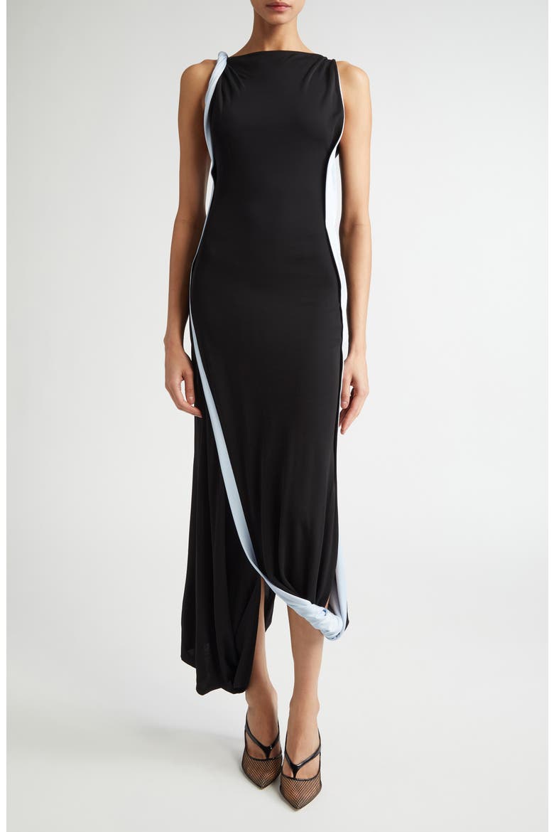 Twist Double Layer Sleeveless Jersey Dress, Main, color, BLACK / ICEBERG
