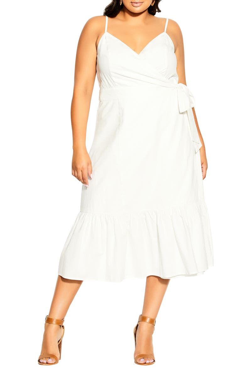 Cotton & Linen Wrap Dress, Main, color, IVORY