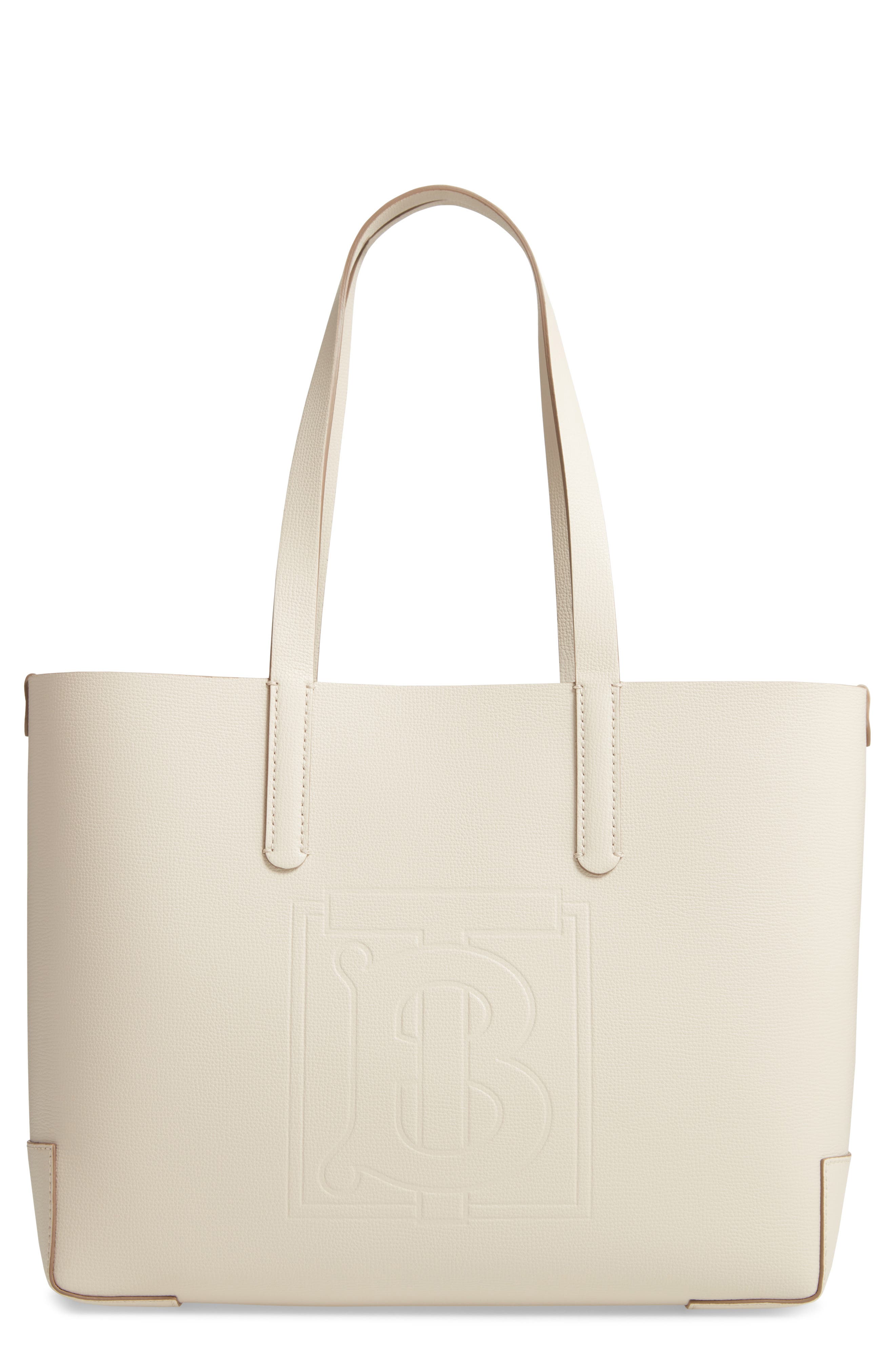 Embossed Monogram Leather Tote, Main, color, LIMESTONE