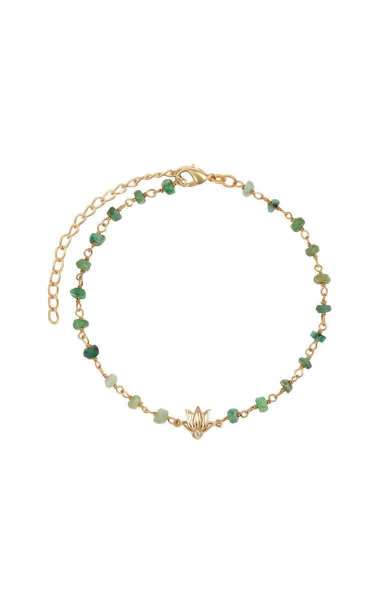 Karma and Luck Focused Serenity - Ombre Emerald Lotus Charm Bracelet, Main, color, Green/Gold