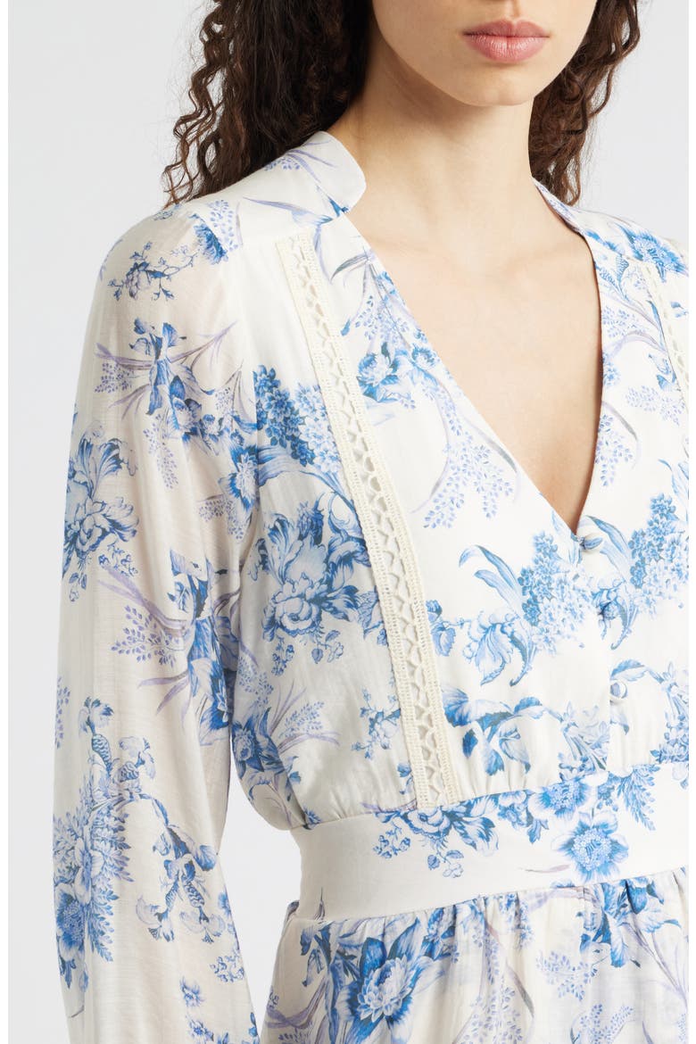 Floral Long Sleeve Tiered Minidress, Alternate, color, BLUE FLORAL