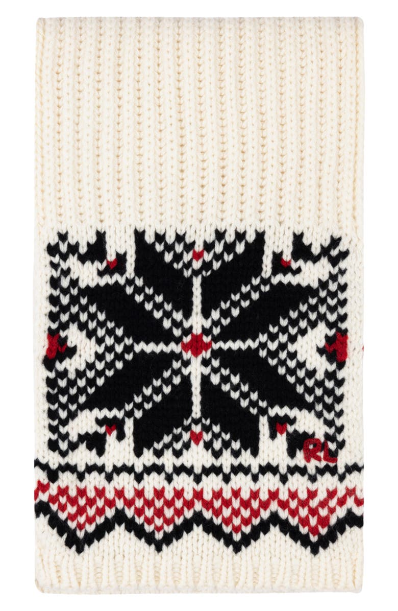 Polo Ralph Lauren Winter Snowflake Wool Scarf, Alternate, color, Cream Multi