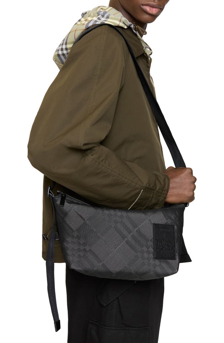 Burberry Chester Check Jacquard Nylon Crossbody Bag, Alternate, color, Black