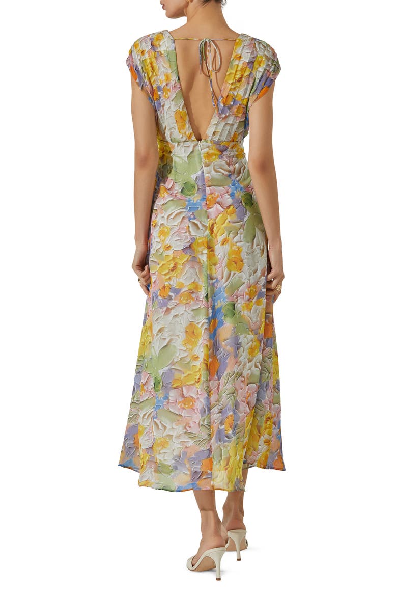 Floral Pleated Bodice Midi Dress, Alternate, color, CREAM MULT