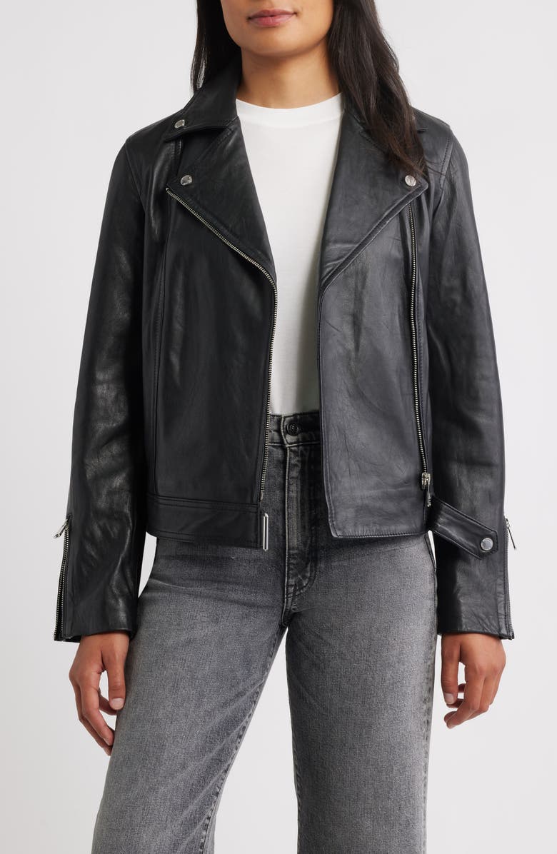Sam Edelman Leather Moto Jacket, Alternate, color, Black