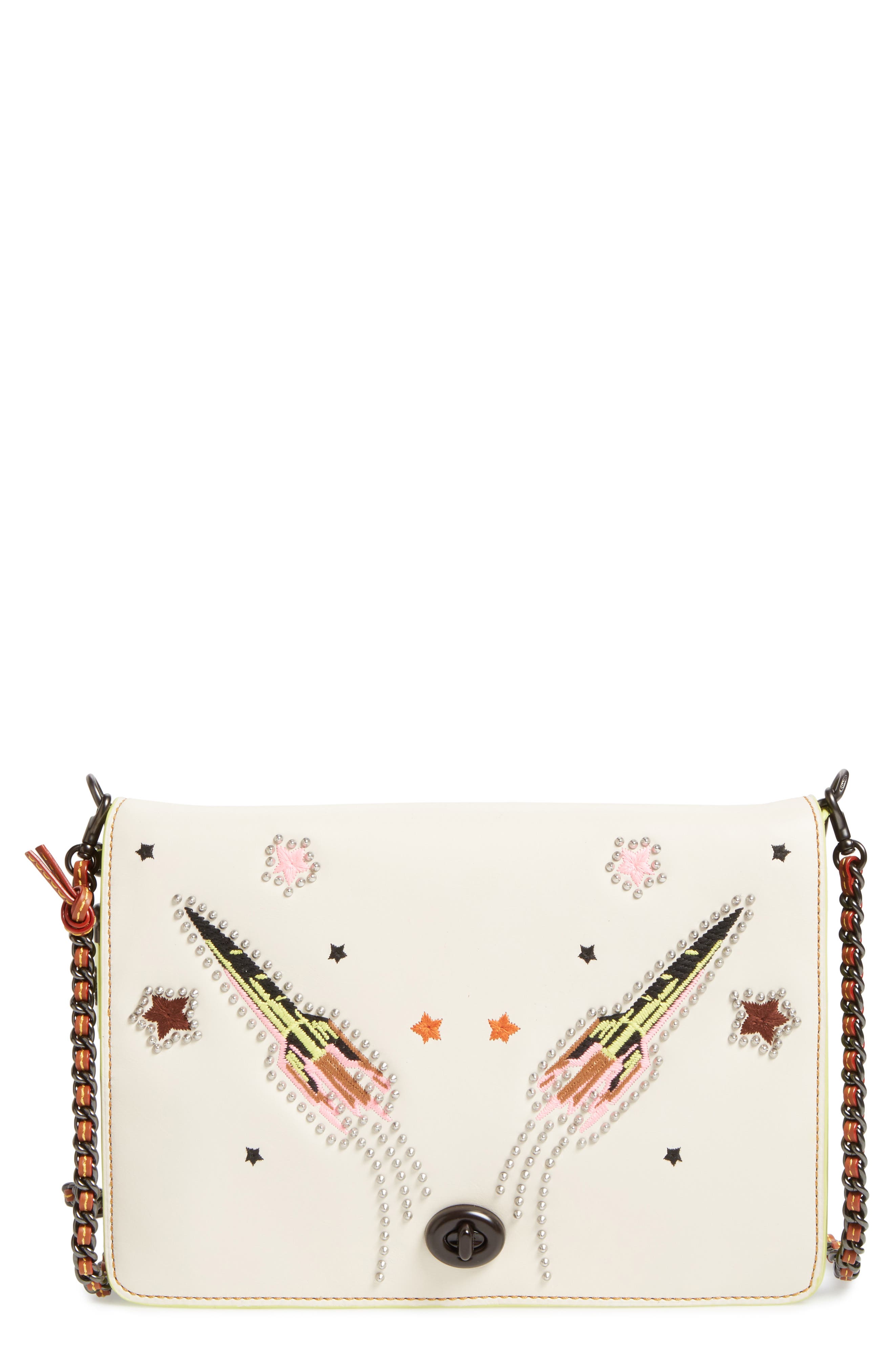 Rocket Embellished Dinky 32 Crossbody Bag, Main, color, CHALK