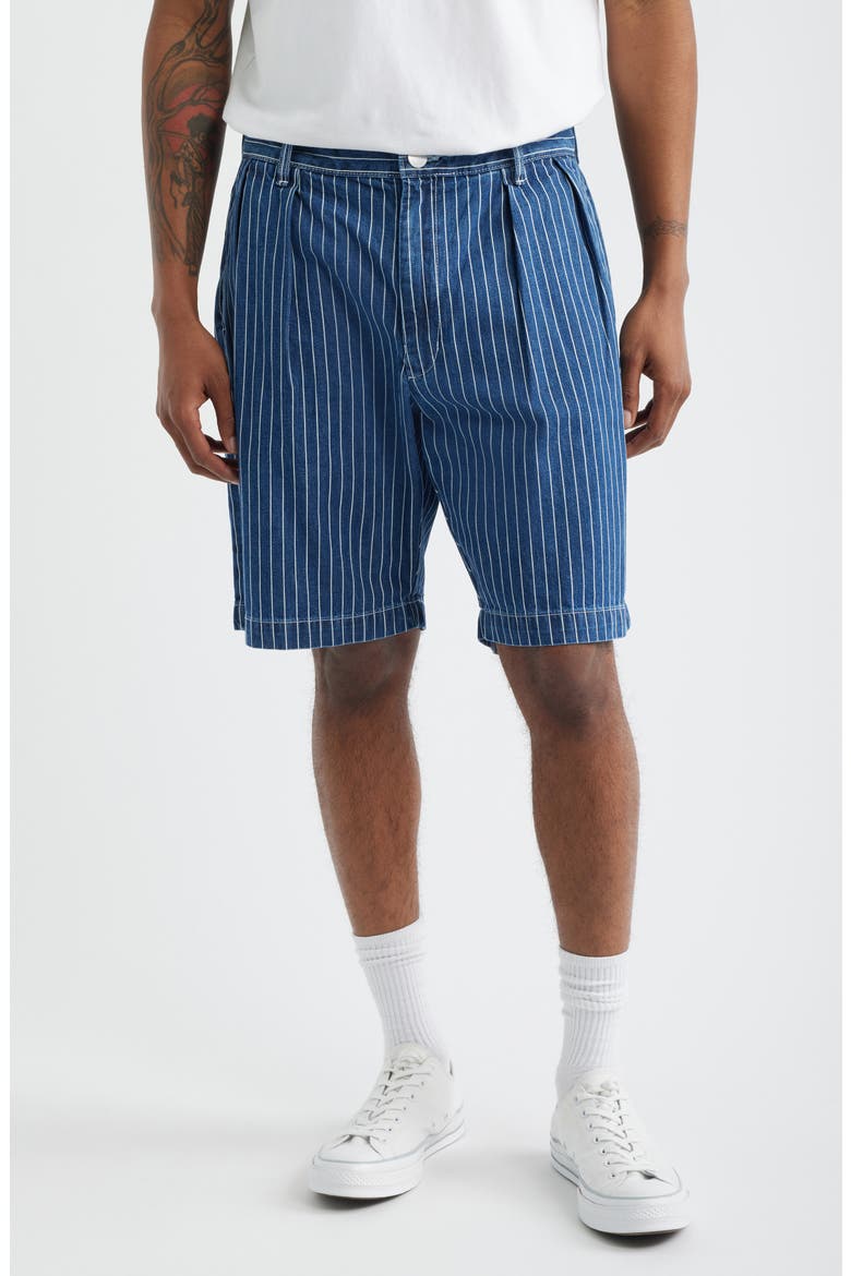 Part Timer Pinstripe Denim Shorts, Main, color, INDIGO