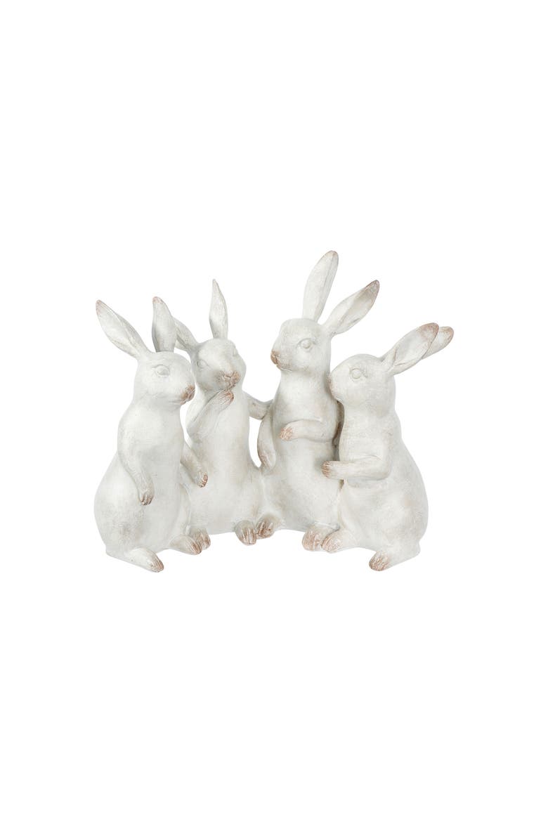 Whitewashed Polyresin Bunny Rabbit Quartet, Main, color, White
