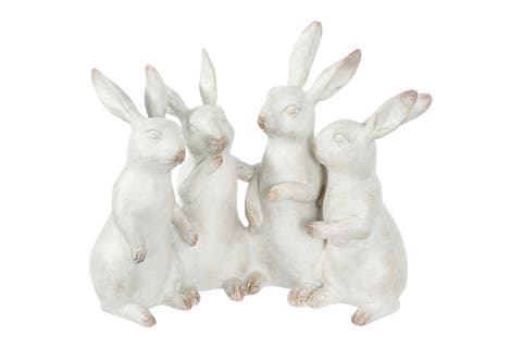 Whitewashed Polyresin Bunny Rabbit Quartet