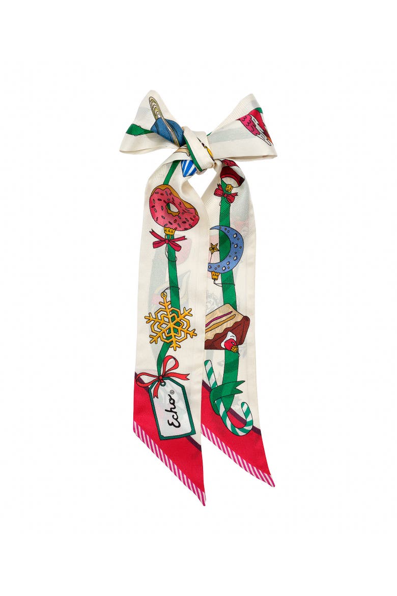 Ornament Collection Silk Ribbon Scarf, Alternate, color, Cream