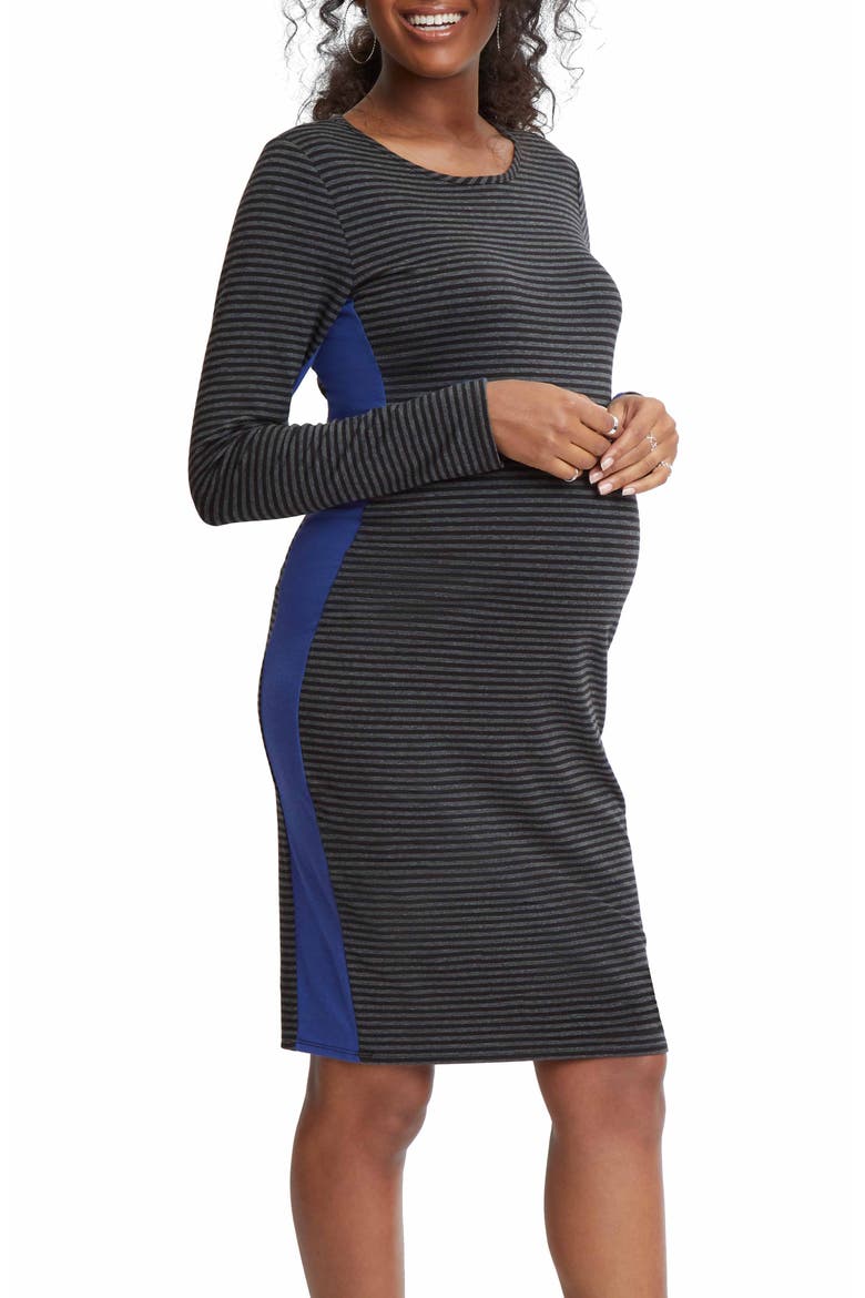 Maternity Dress, Main, color, CHARCOAL STRIPE