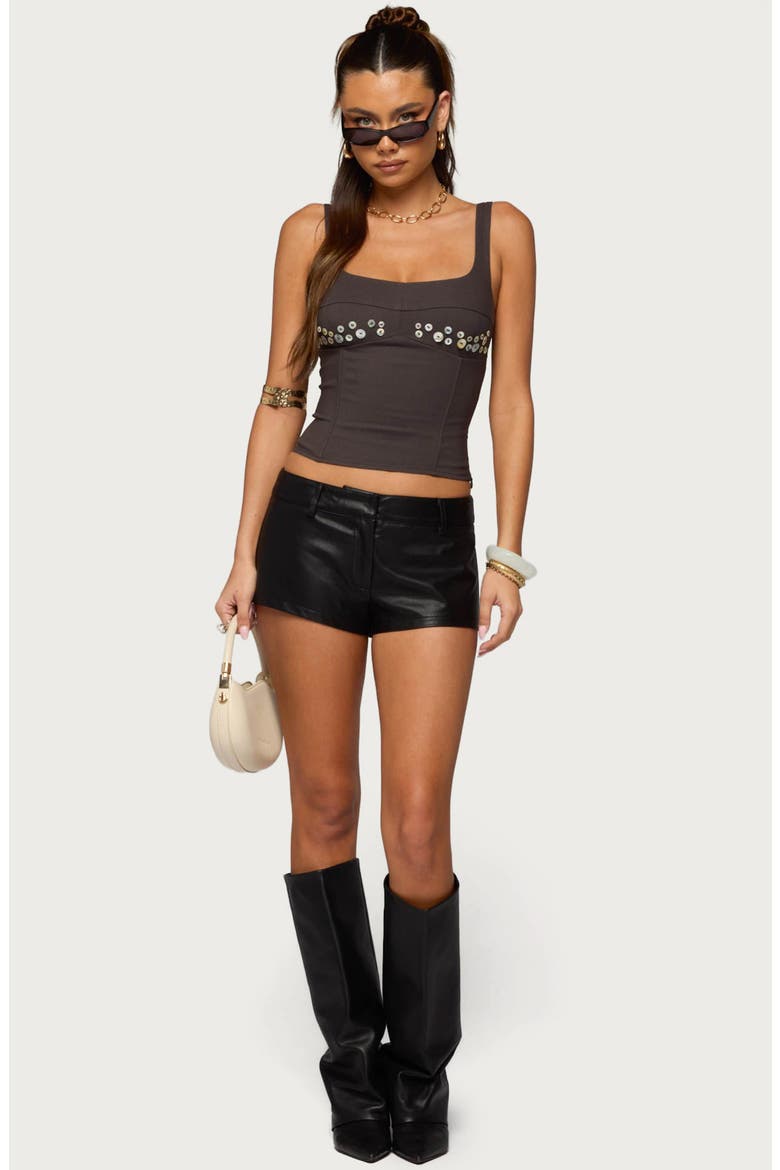 Melaney Faux Leather Micro Shorts, Alternate, color, BLACK