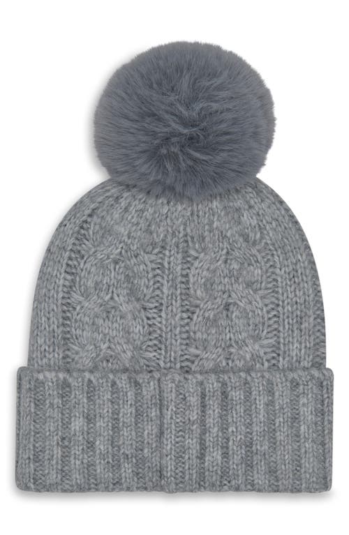 Calvin Klein Faux Fur Pompom Beanie In Gray