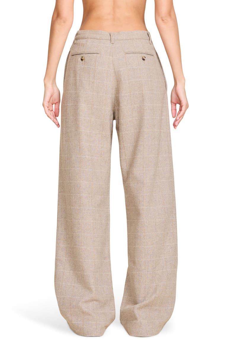Flat Front Wide Leg Pants, Alternate, color, TAN HERRINGBONE