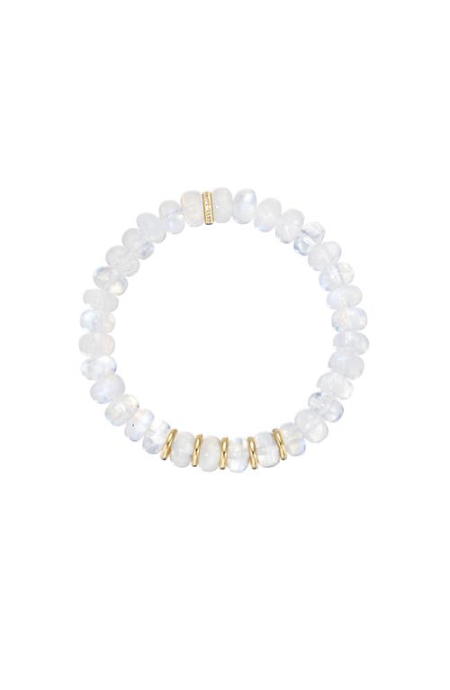 Sheryl Lowe Yg Rainbow Moonstone 8mm Bead Bracelet With 5 Gold Rondelles In Multi