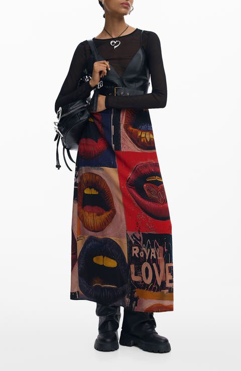 Long Sleeve Mixed Media Faux Leather Bodice Dress