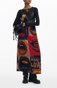 Desigual Long Sleeve Mixed Media Faux Leather Bodice Dress