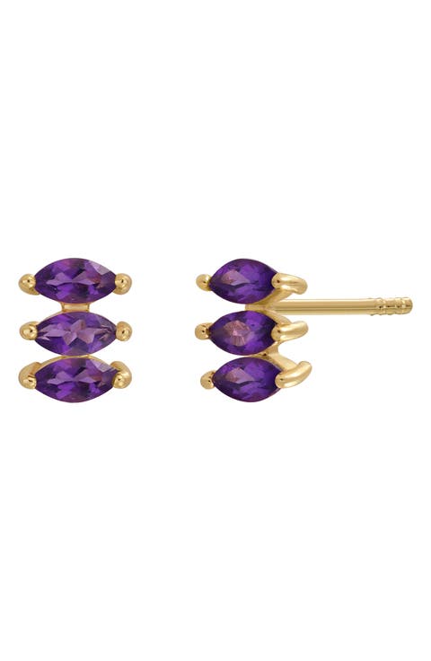 14K Gold Marquise Amethyst Stud Earrings