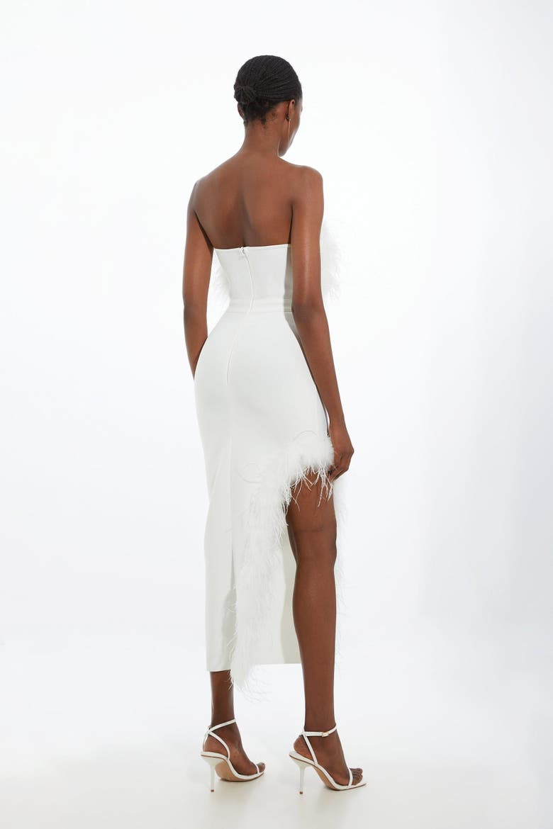 Feather Detail Bandeau Knit Midi Dress, Alternate, color, Ivory