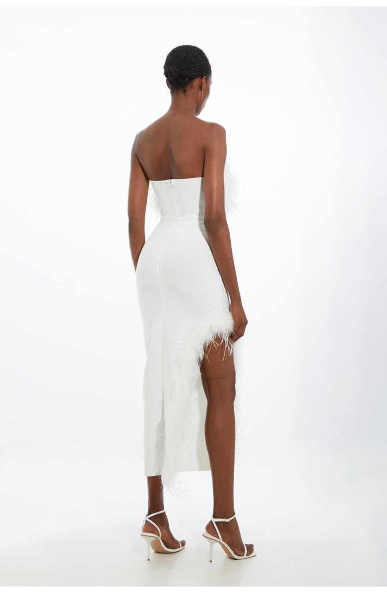 Karen Millen Feather Detail Bandeau Knit Midi Dress, Alternate, color, Ivory