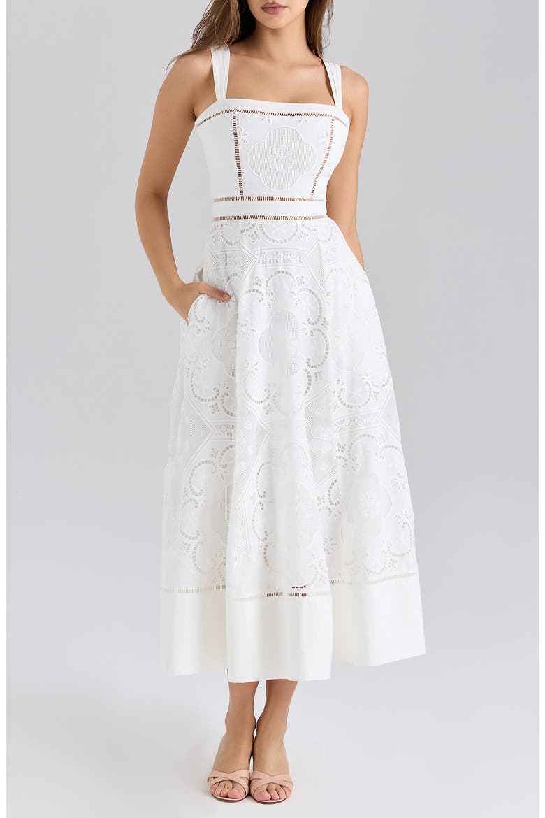 Ava Embroidered A-Line Dress, Main, color, WHITE
