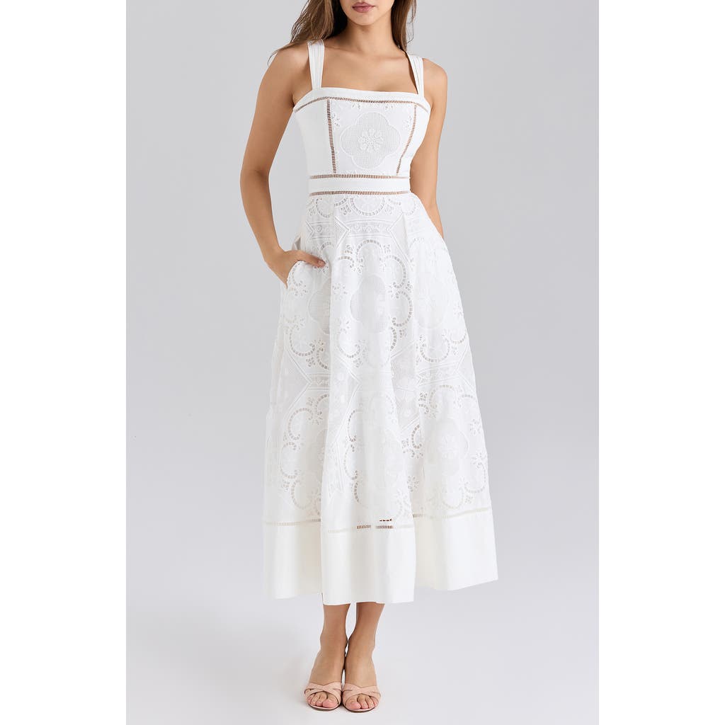 House Of Cb Womens White Ava Broderie-anglaise Stretch-cotton Midi Dress In White