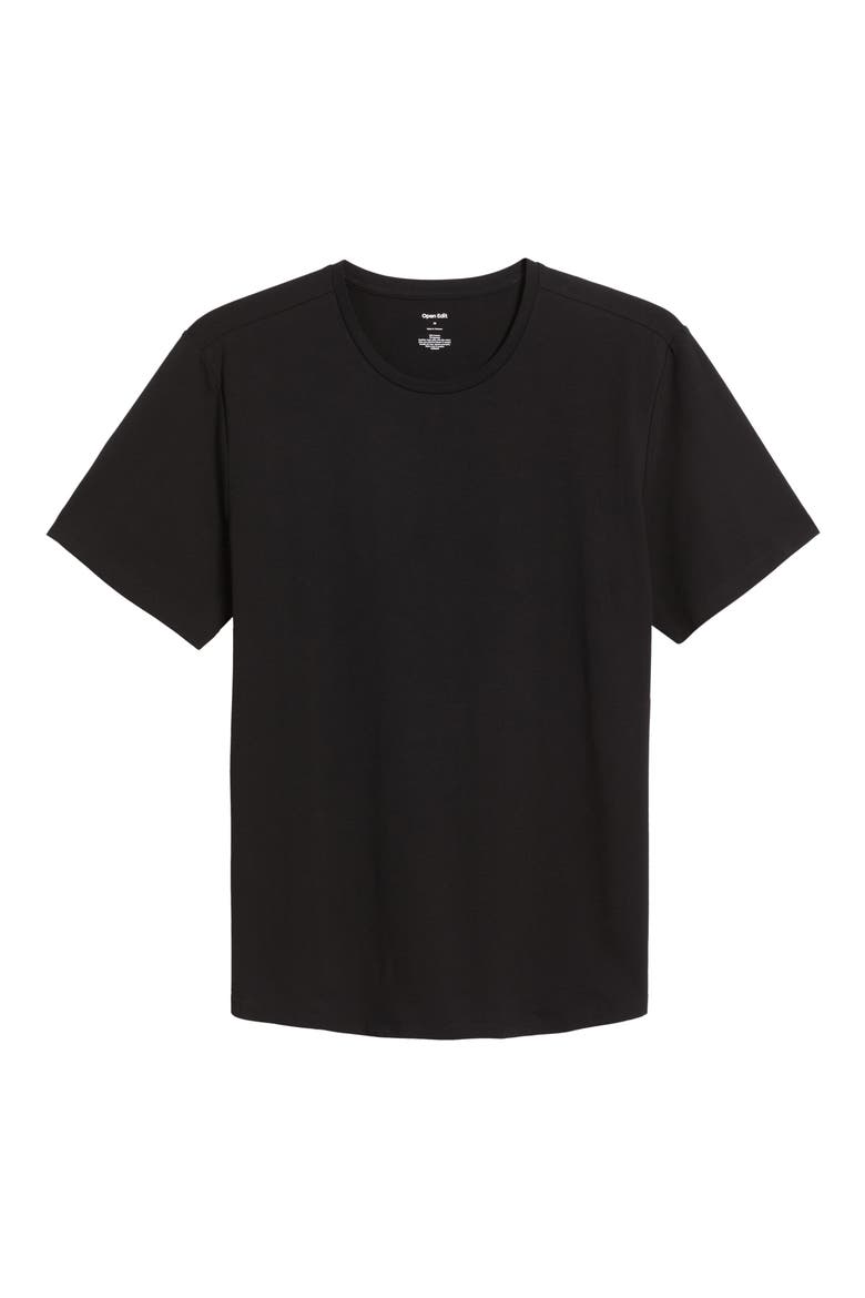 Crewneck Stretch Cotton T-Shirt, Alternate, color, BLACK