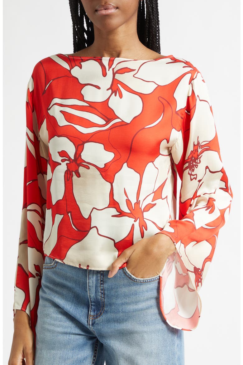 Amanda Floral Flare Cuff Top, Alternate, color, CRIMSON FLORAL