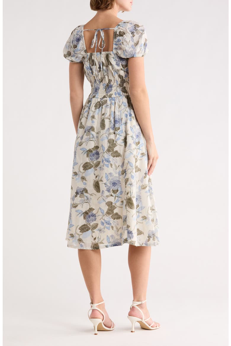 Puff Sleeve Midi Dress, Alternate, color, IVORY- OLIVE JACOBEAN BLOOM