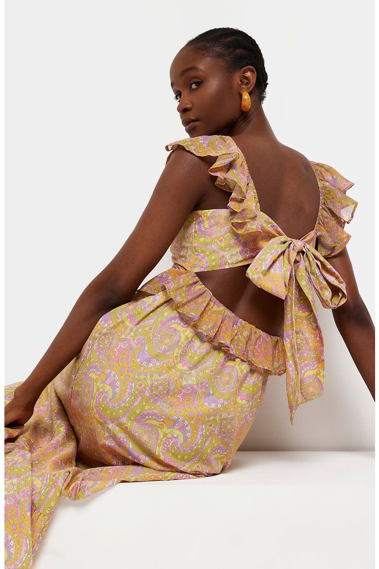 Ruffle Paisley Sleeveless Maxi Dress, Alternate, color, ORANGE